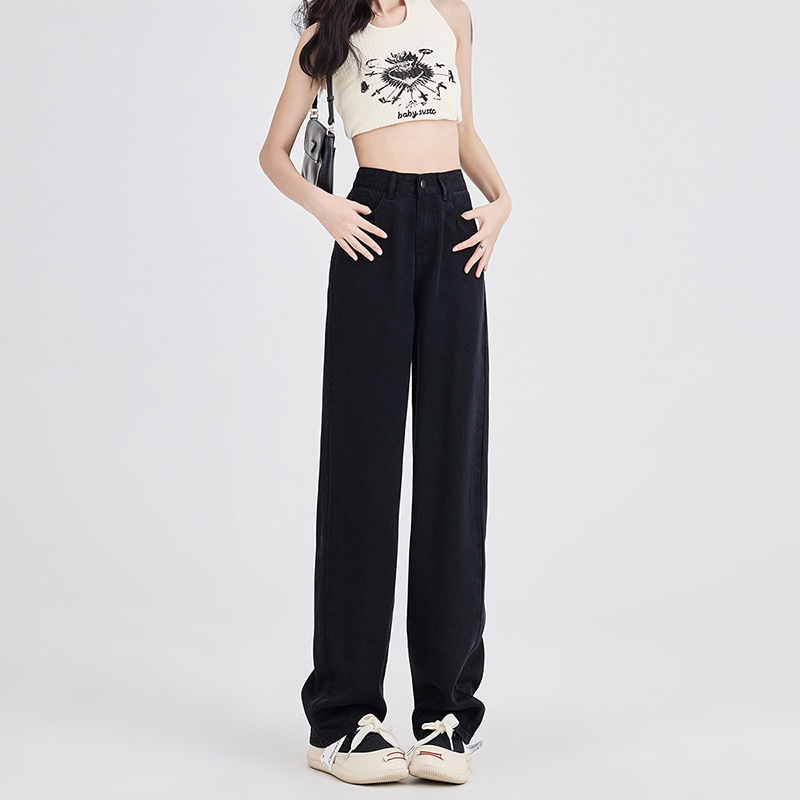 テンセルナローバージョンハイウエストワイドレッグジーンズ女性用2024夏スリムリヨセルファッションカジュアル秋ストレートパンツ