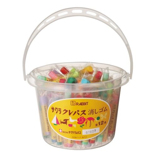 サクラクレパス クレパス消しゴム バケツ入り 96個入（12色x各8本） RCパック