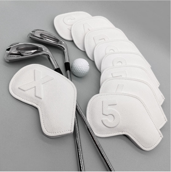 [VENUS]エンボ アイアン カバー マグネット ゴルフクラブ ヘッドカバーセット(White/ Pink / Green)