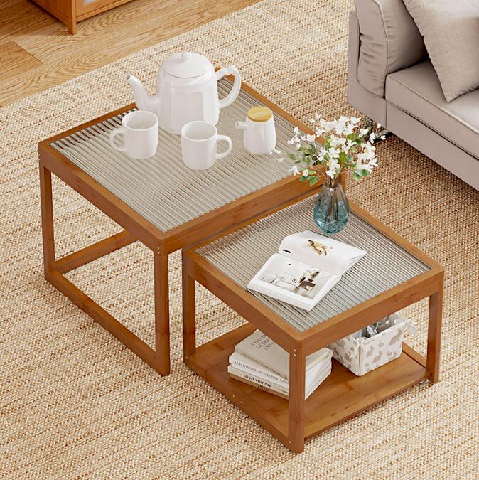 現代シンプルコーヒーテーブル家庭用サイズの組み合わせガラス正方形サイドテーブルコーヒーテーブルリビングルームローテーブルテーブル