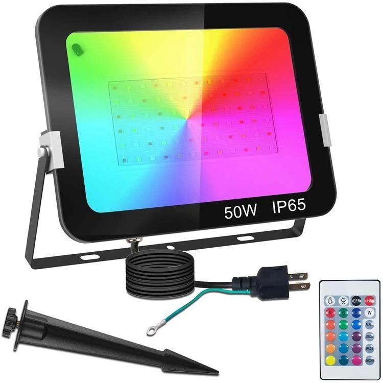 LED投光器 薄型RGB投光器 6色切り替え可能 舞台照明led 投光機 イルミネーション 付 50W E認証済 ス看板灯作業灯舞台照明