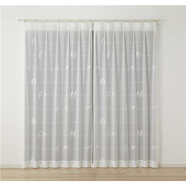 デザインライフ レースカーテン シングバードボイル 約幅100x丈176cm ホワイト V1353 1枚入