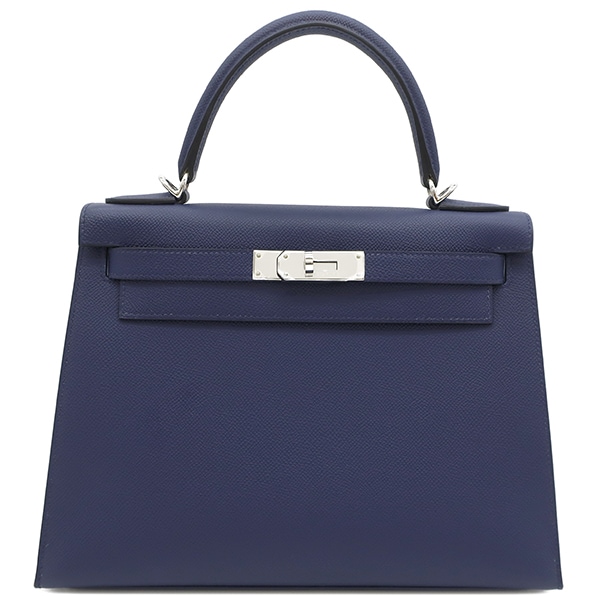 エルメス HERMES 2WAYバッグ ケリー28 外縫い ヴォーエプソン ブルーネイビー シルバー金具 紺 ショルダー W刻印（2024年製） 【箱】【中古】