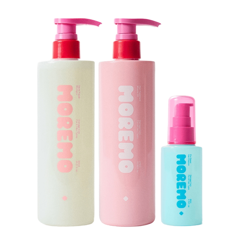 モレモ スーパーリペアシャンプー 480ml + ミラクル2X トリートメント 480ml + プロリペアエッセンス 80ml 3点セット (シャンプー60ml & ヘアパック60ml 追加プレゼント