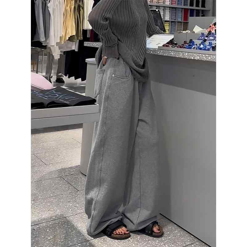 シンプル ハイウエスト ストレート ワイド レッグ カジュアル パンツ スリム フロア レングス