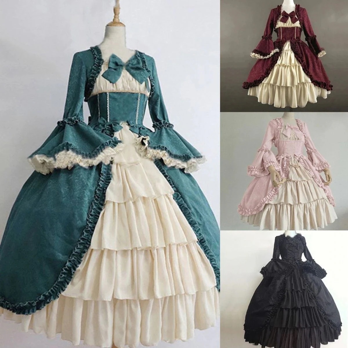 中世レトシック宮廷ロリータドレススクエアネックウエストステッチボウノットドレススカート 5,131円