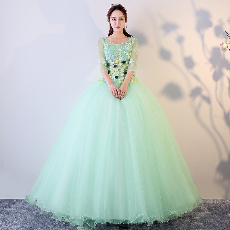 カラードレス 演奏会用 ロングドレス 安い コンサート パーティードレス 発表会 ウェディングカラードレス 二次会 プリンセス 結婚式 ステージ衣装 グリーン