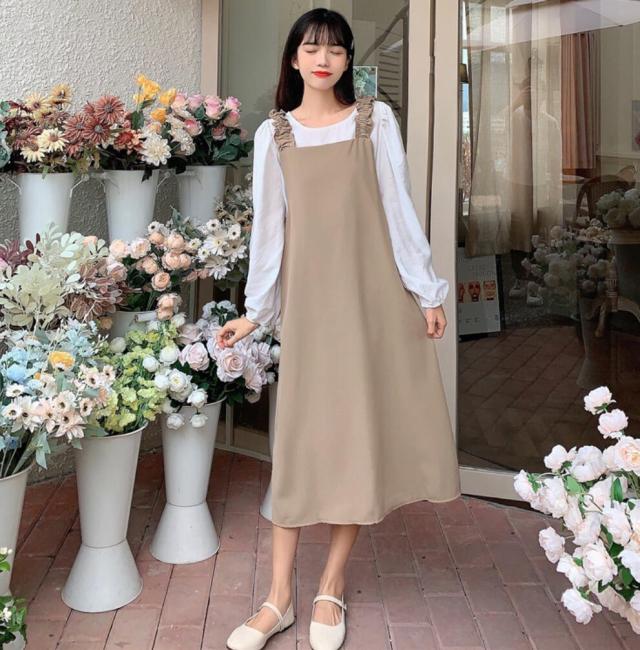 【短納期】【海外買付】人気ワンピースv-t224e-8064【春夏新作】レディース無地淑やかカワイ