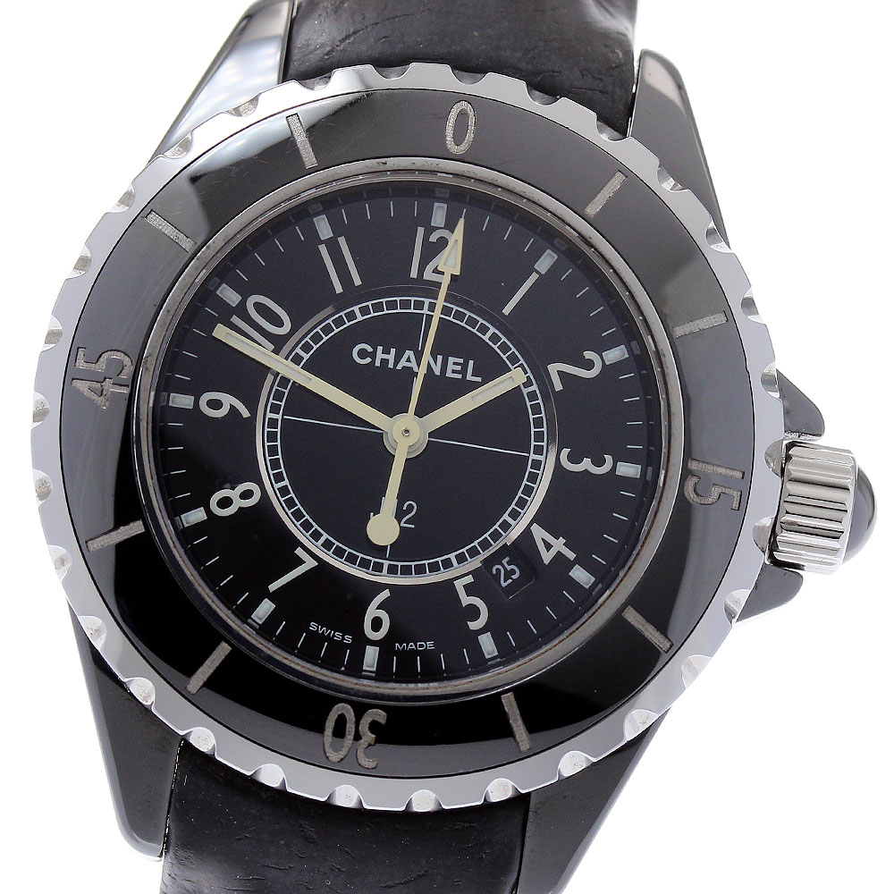 シャネル CHANEL H0680 J12 33MM 黒セラミック 革ベルト クォーツ レディース _874755【中古】