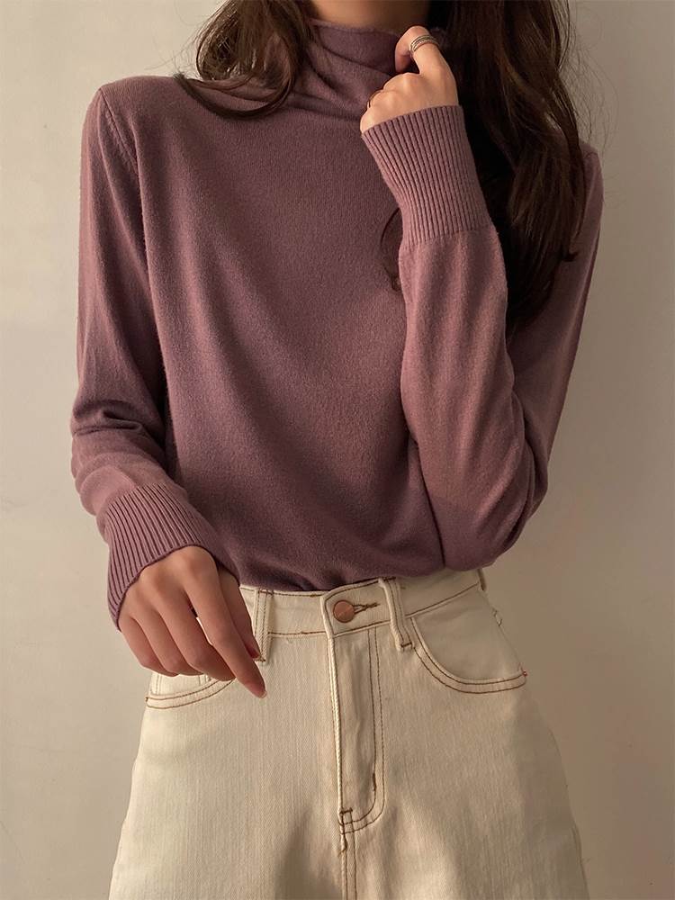 タートルネック 長袖 ニットセーター インナー レディース トップス ニット セーター プルオーバー リブ 伸縮性 かわいい 大人可愛い きれいめ シンプル カジュアル おしゃれ 無地 春 秋 冬 マ