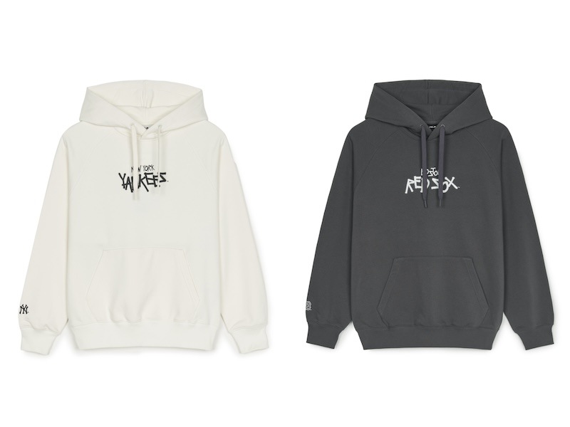 3AHDB0551 正規品保証 関税負担なし 韓国限定販売 男女共用 [25S新商品]ベーシック 背中 レター グラフィック オーバーフィット フードTシャツ ニューヨーク ヤンキース