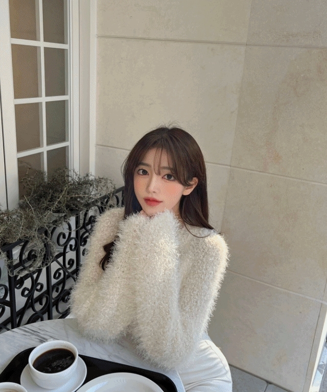 シャボール クロップ ファー ニット (2colors)