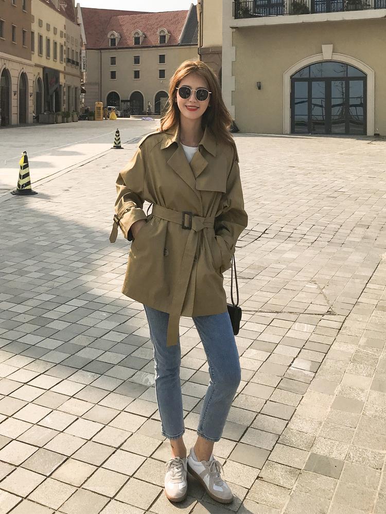 トレンチコートレディース40代ミディアム丈ジャケットカーキスプリングコート春コート薄手アウター秋服韓国風バーカー30代40代50代大きいサイズ