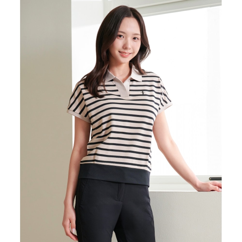 BILTMORE 女性用ゴルフストライプスティングレイフィット半袖首輪 Tシャツ