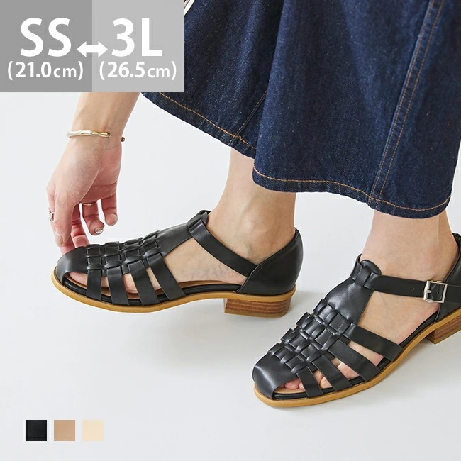 グルカサンダル レディース 春 夏 スタックヒール 木目調 ローヒール ぺたんこ やわらかい 痛くない 歩きやすい アーモンドトゥ 靴下合わせ おでかけ デイリー 黒 ブラック cm .cm 靴 最強