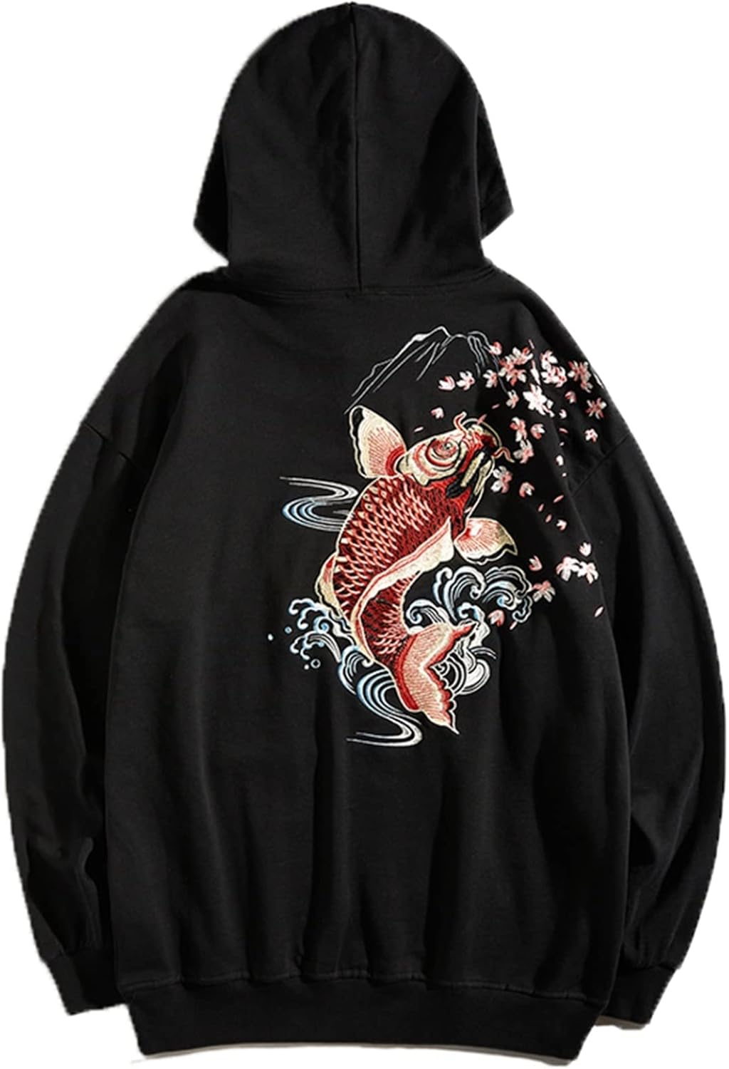 メンズ レディース 長袖 綿パーカー トレーナー 刺繍 鯉柄 ペアルック プルオーバー ビッグシルエット ファッション 通気 ストレッチ 体型パカー トップス フード付き ソフト 丈長め カジュアル