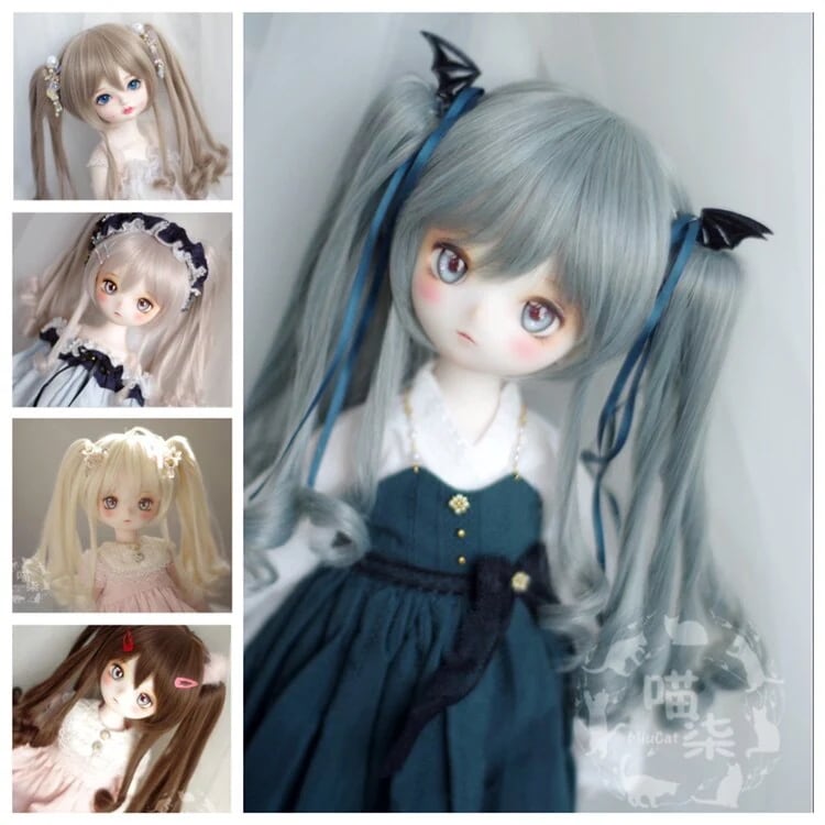 BJDドールウィッグ ツインテール/ポニーテールクリップ SD/MSD/幼SDサイズ人形用