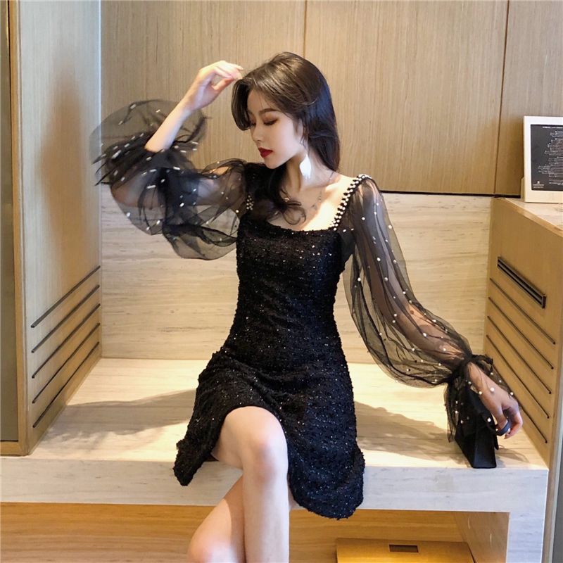 百掛け ワンピース 新作 24 ワンピース バブル袖 【1つ買うと1つ無料】【メガ割 メッシュ 】大人気 パーティードレス 着痩せ ドレス