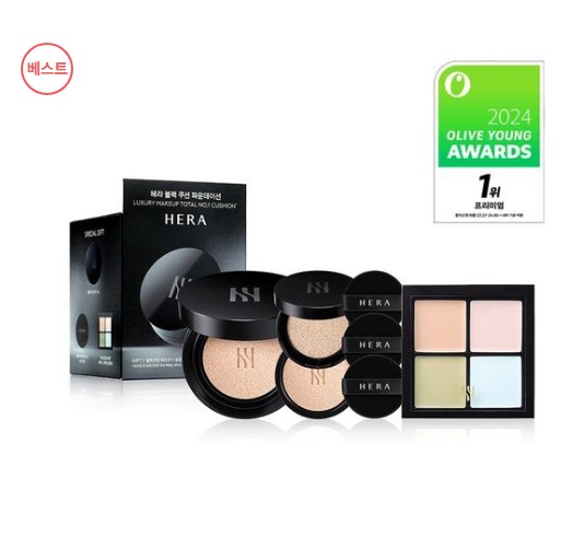 [オリーブヤング限定企画]ブラッククッションファンデーション 本品+ 詰め替え+21N1 ミニ + フェイス コレックティング パレット + ブラック クッション パフ1ea/ 2024年3月発