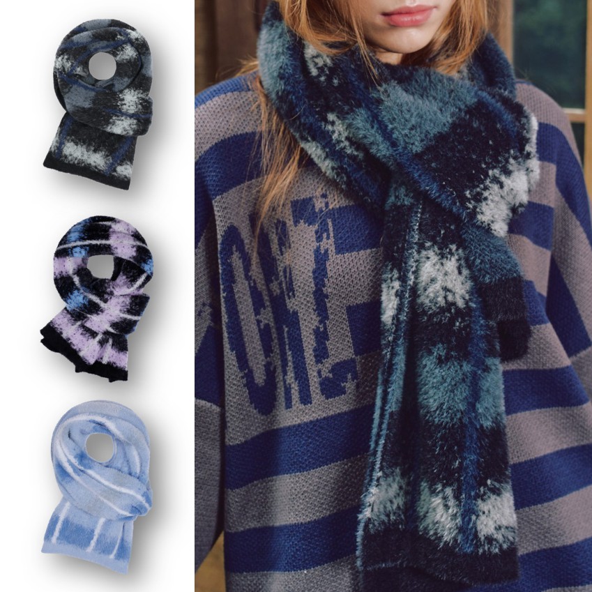 CHECK PATTERN SOFT HAIRY MUFFLER (XTA056)