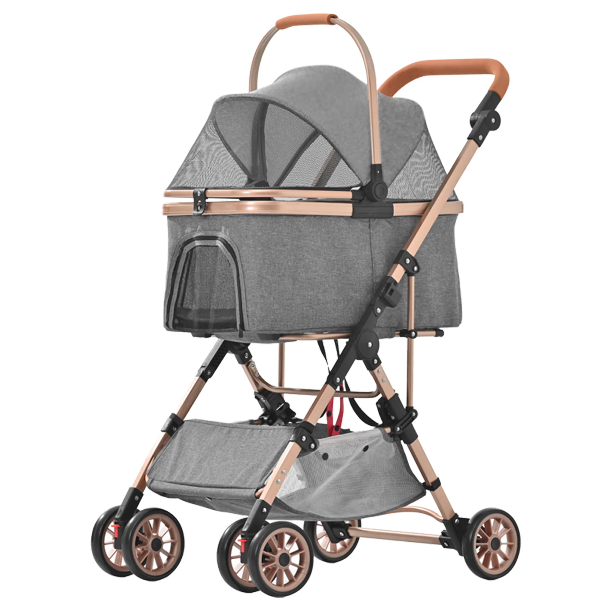 【国内出荷】ペットカートアルミ製 分離式 取り外し可能 折りたたみ 多頭 中型犬 小型犬 猫 2way 軽量 ストッパー付き 4輪 組立簡単 工具不要 介護用 ドッグカート ペットバギー 犬 猫 動物