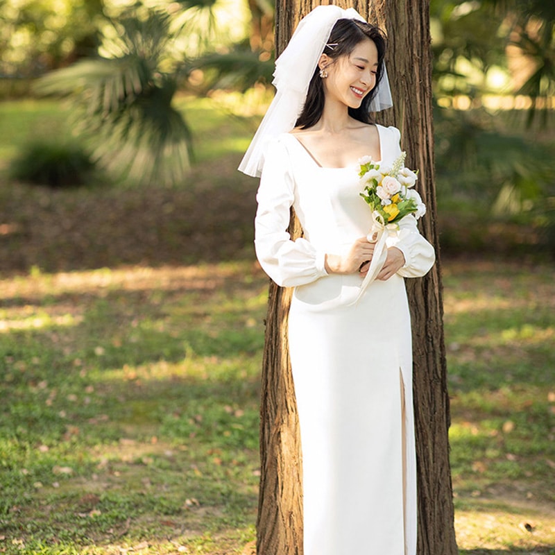 ウェディングドレス 長袖 結婚式 袖あり 二次会 花嫁 ブライダル 演奏会 Aラインドレス 発表会 披露宴 ロング コンサート 小さいサイズ 前撮り リゾート 大きいサイズ フォーマル パーティードレ