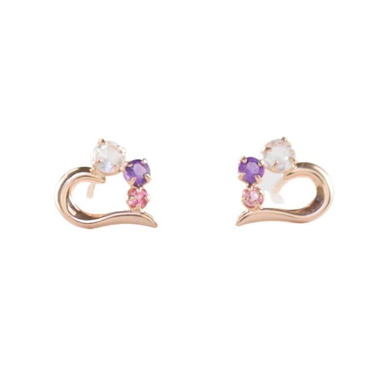 リボン済＆紙袋 ピアス 正規品 レディース 2月誕生石 誕生日 ハートモチーフ ジュエリー アクセサリー アメシスト トルマリン ローズクォーツ K10ピンクゴールド 祝い