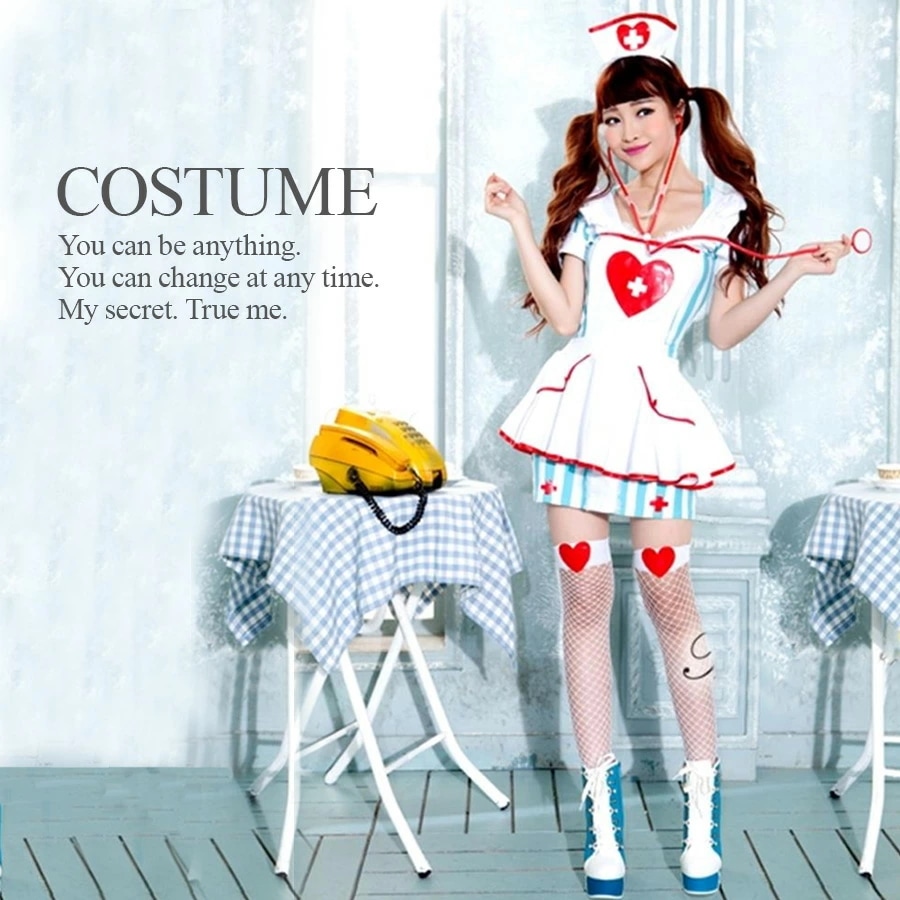 ストライプなエプロンナース ナース 看護婦 ハロウィン コスプレ 衣装 コスチューム 【Malymoon】