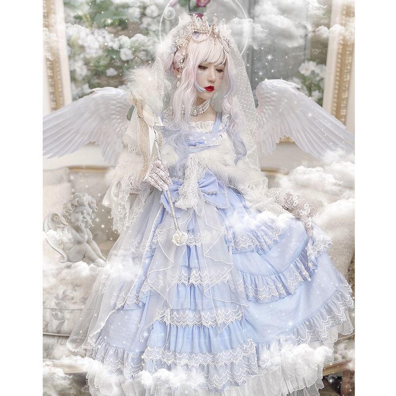 大人気ロリスーツ5点セットの天使の祈り花のドレスLolita吊りスカートJSKスカート