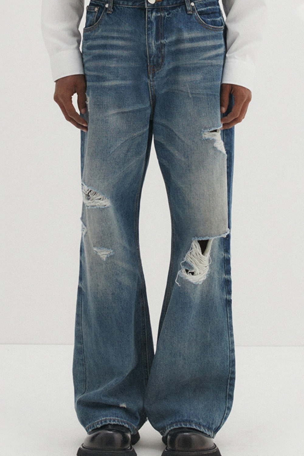 【DNSR】 HERITAGE DESTROYED DENIM PANTS : BLUE