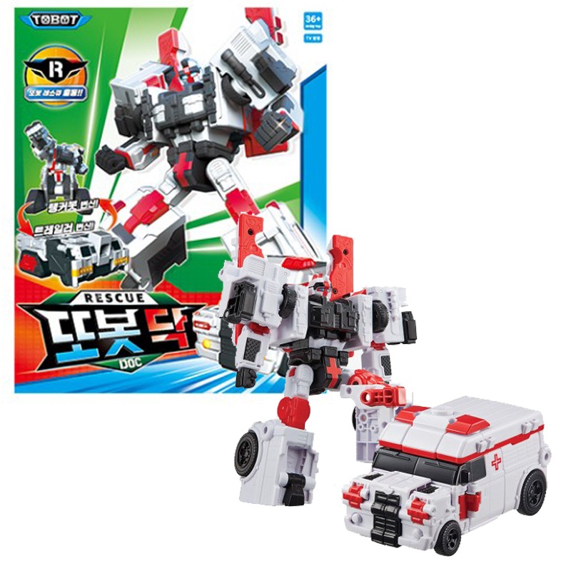 トボットレスキュードック 変形ロボット 救急車 トレーラー タンカーボット おもちゃ 子供用