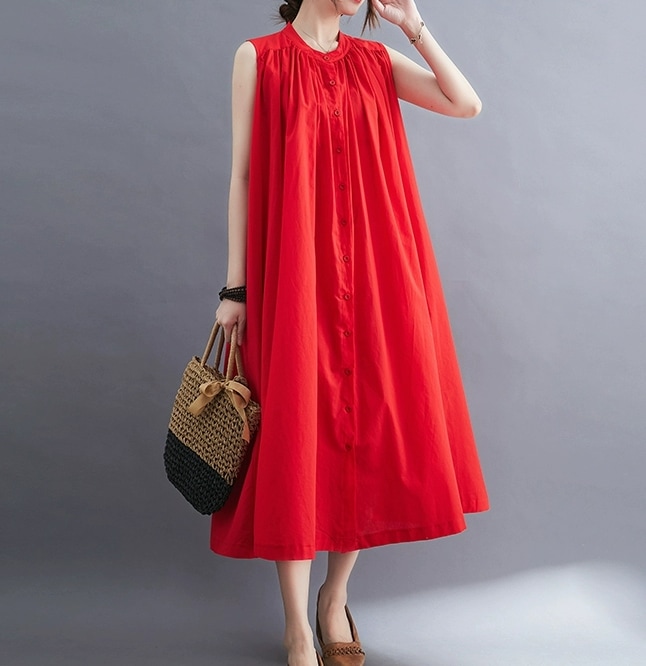 ワンピース ノースリーブ シャツワンピース フレアワンピース ロング丈 袖なし Uネック セミフレア ストレート スマート 前開き 薄手 かわいい 大人可愛い きれいめ シンプル カジュアル 大人 5,151円