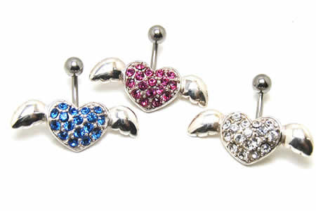 ボディピアス 14G ビッグエンジェルハートへそピアス 14ゲージ ネイブル 水色 透明 ピンク 紫色 赤色 青色 かわいい キラキラ 羽根 翼 女性 彼女 プレゼント xbahqxxxxxxxx
