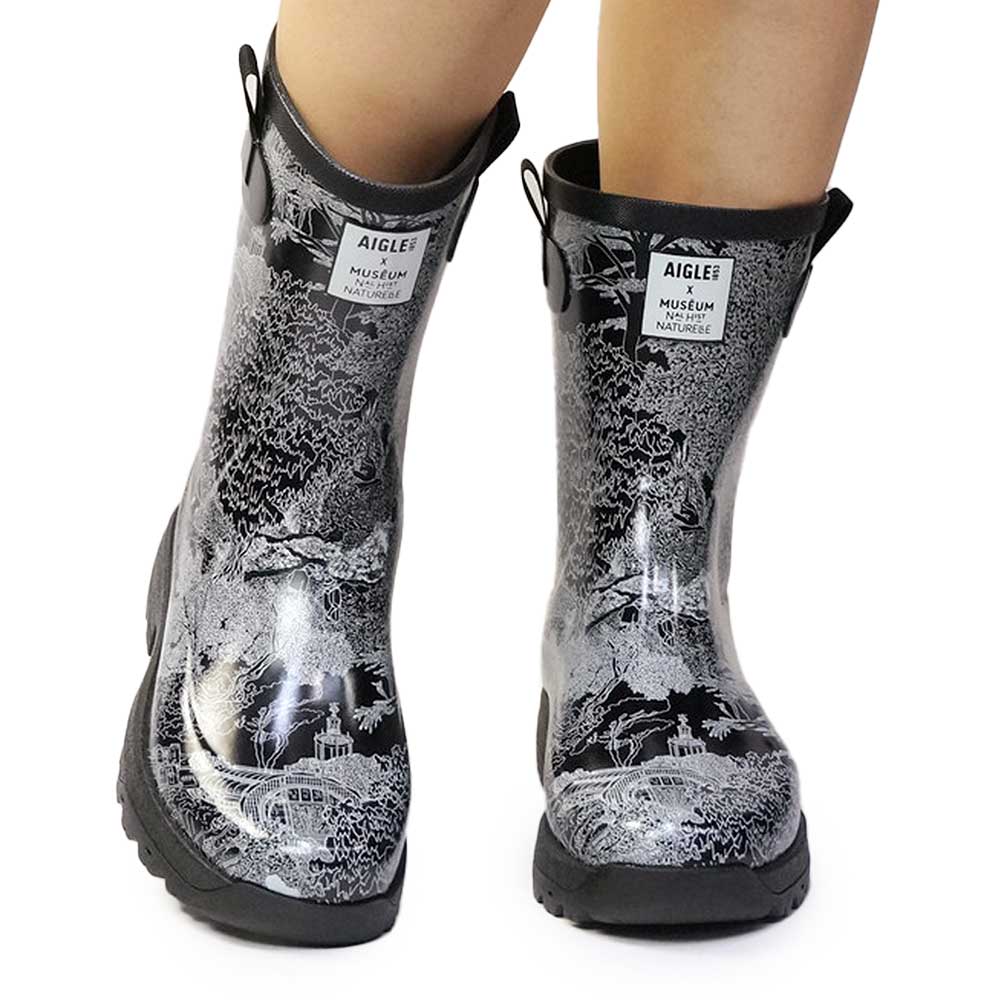 防水 アリア ラバーブーツ コラボモデル ZZFS062 パリ 国立自然史博物館 ミディアム丈 レインブーツ レディース ガーデニング