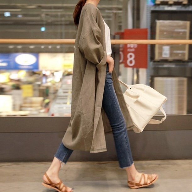 トップス カーディガン ミモレ丈 袖あり 長袖 Vネック 襟なし ポケット 前開き 大人可愛い シンプル カジュアル 大人 上品 おしゃれ かっこいい 大人女子 こなれ感 ラフ クール エレガント