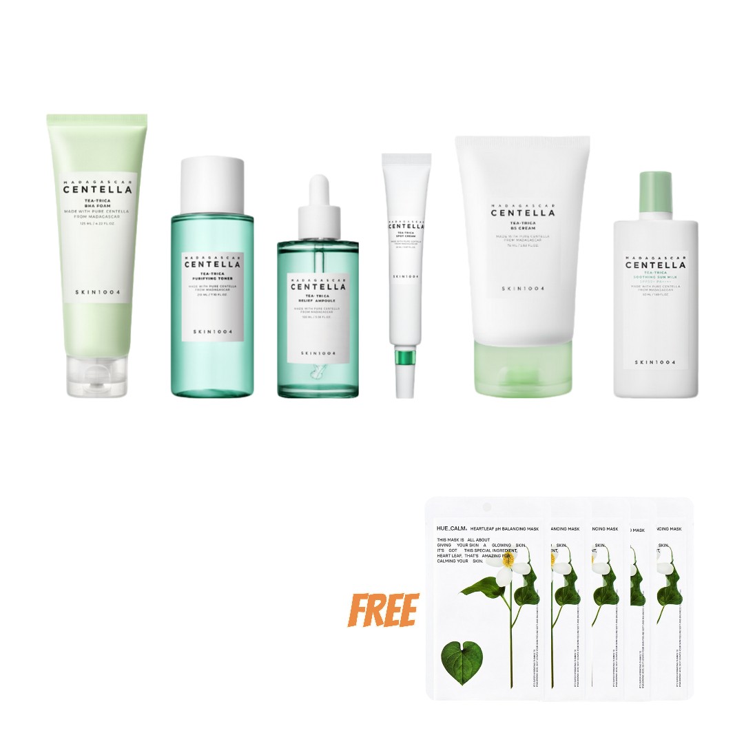 スキンエンジェル 6点セット ティーツリカ BHAフォーム＋ピュリファイングトナー＋ティーツリカ リリーフアンプル＋スポットクリーム＋B5クリーム＋スージングサンミルク（ヒューカーム マスクパック