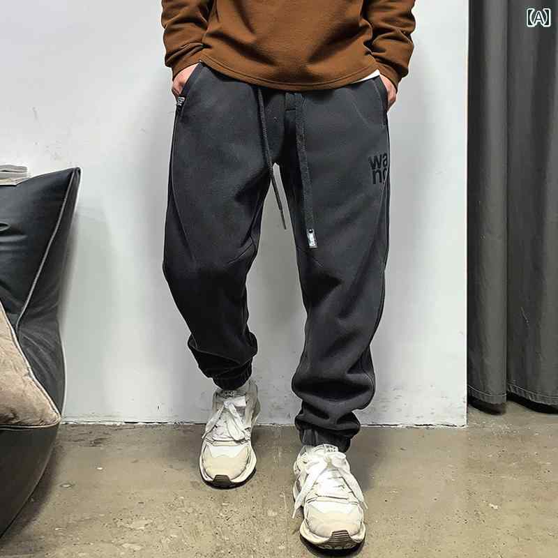 カジュアル パンツ メンズ 動きやい アメリカン レター プリント スウェット 春秋 レギンス スポーツ ボトムス 黒 大きめサイズ ズボン