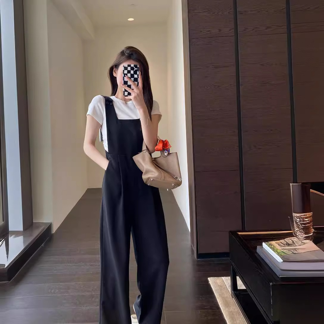 クールで年齢を軽減するオーバーオールは脚の形を修正し脚を細くします女性用ストレートレッグカジュアルワイドレッグパンツ新品 F032825