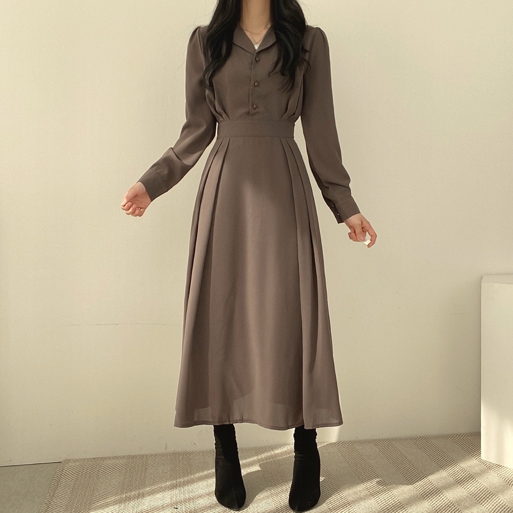 レトロシャツワンピース ウエストゴムワンピース クラシックシルエット スカート ワンピース シャツ オールインワン ロングスカート フレアスカート シャツワンピース ロング ロング丈 9分丈
