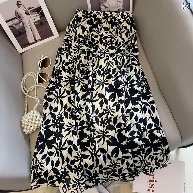 スカート　レディース　花柄 韓国 リーフフラワー 花柄 スカート レディース 2025 夏 伸縮性 ウエスト スリミング aライン コットンロングスカート