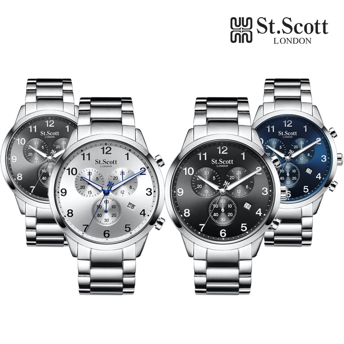 ST.SCOTT LONDON ST3057Mバルキクロノグラフ男性メタルウォッチ