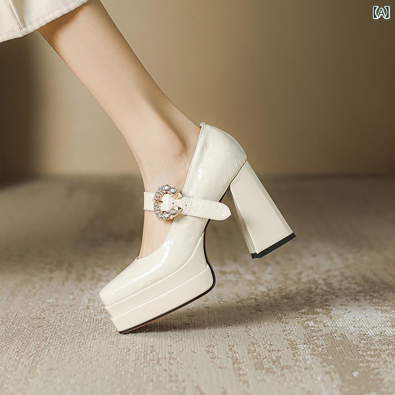 【今季トレンド】ハイヒール レディース パンプス 美脚 厚 ホワイト メイン ウェディングドレス ウェディングシューズ 花嫁 靴新 写真撮影 足が 疲れにくい 太ヒール 歩きやい チャンキー 防水 メ