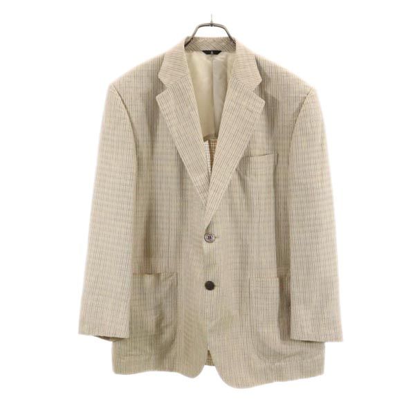 日本製 シルク チェック柄 テーラードジャケット T46-54 ベージュ系 メンズ