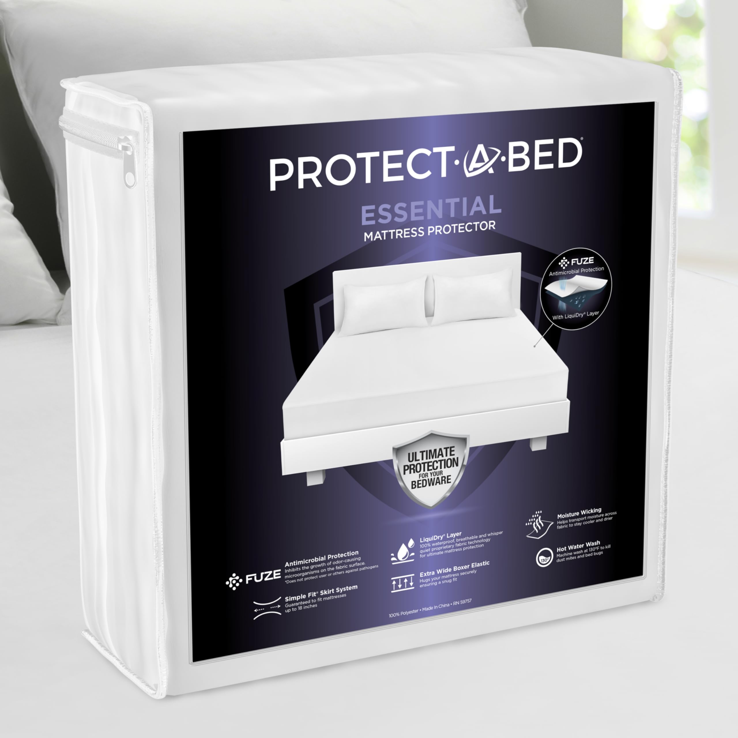 Protect-A-Bed エッセンシャル マットレスプロテクター クイーン 防ダニ ノイズレス 防臭 マットレスカバー 100%防水 洗濯機対応 11インチ~18インチのマットレスに対応