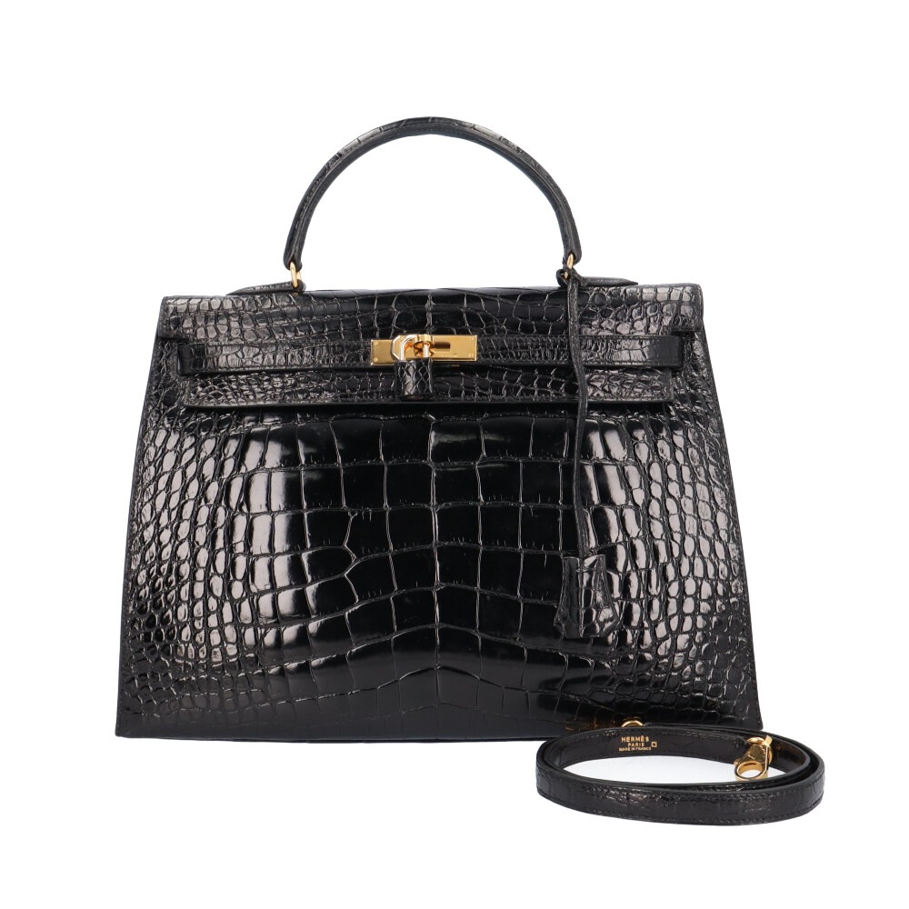 エルメス ケリー35 外縫い ショルダーバッグ アリゲーター ブラック HERMES 中古 美品