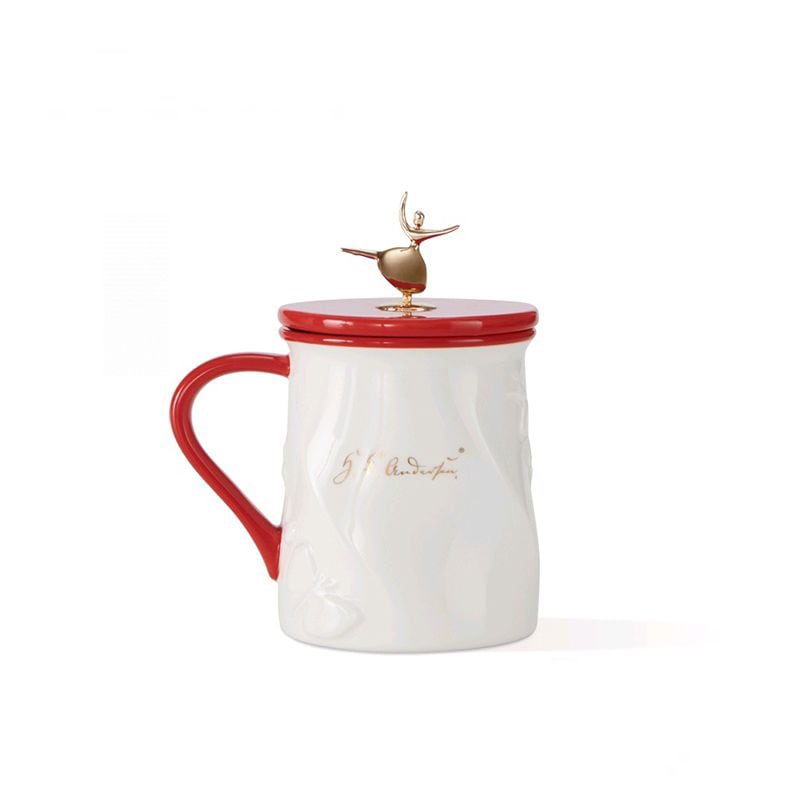 アンデルセン ペーパーカットシリーズ 蝶とバレエダンサー セラミックマグ 卓上カップ 蓋付き 320ml