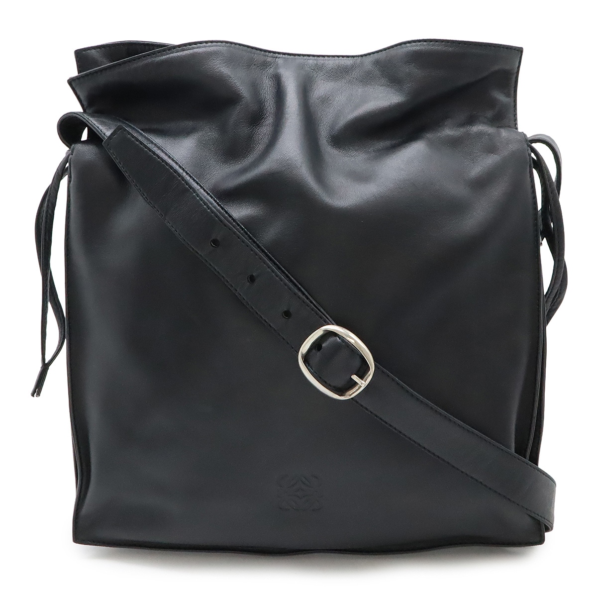 フラメンコ アナグラム ショルダーバッグ 斜め掛け ナッパレザー ブラック 黒 シルバー金