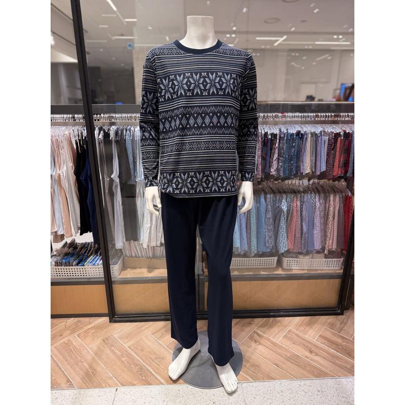 ポリ起毛ジャカード幾何学ナ染めメンズパジャマセット(EZ2957AEZ2957P)