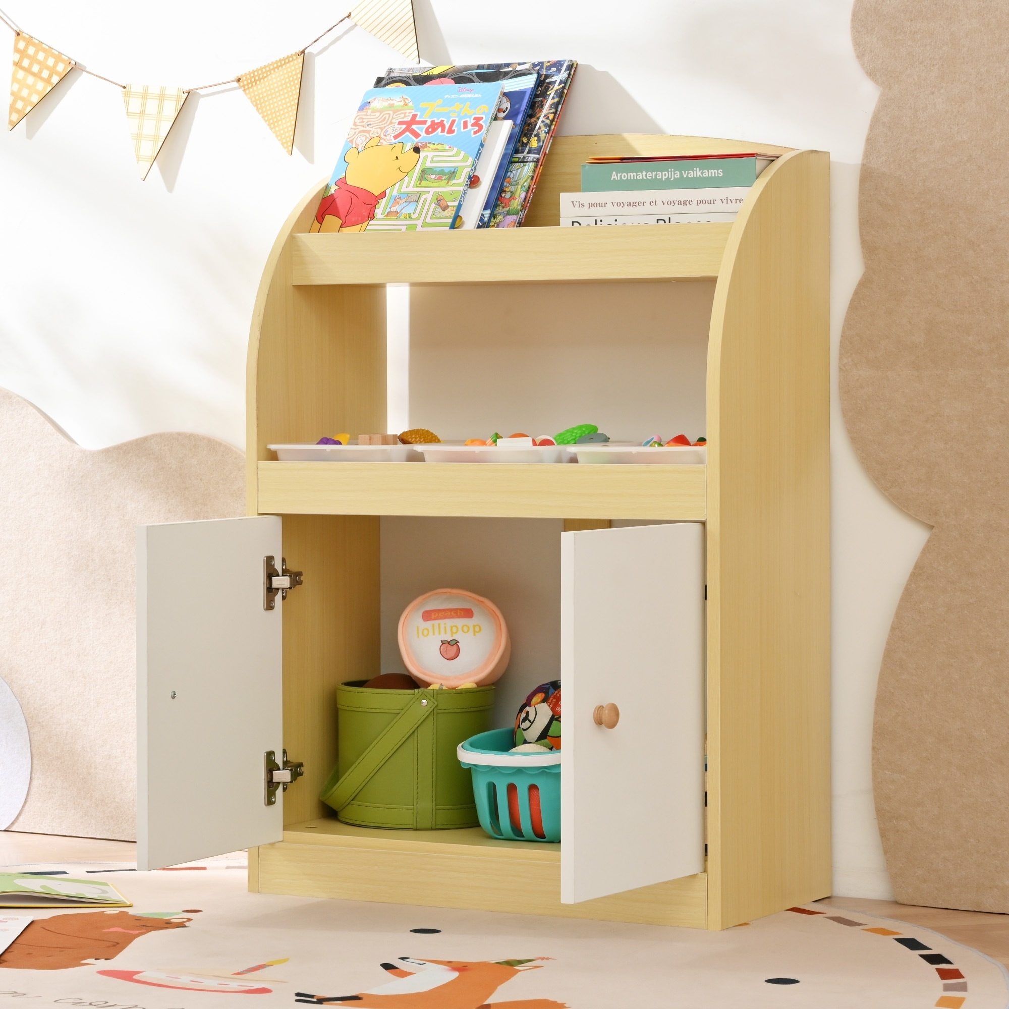 絵本ラック 絵本棚 本棚 収納ラック 多機能 おもちゃ収納 収納ボックス 子供部屋 収納ケース 子ども用 家具 木製 キッズ【日本国内出荷-3日で配達】DJYC198 11,257円