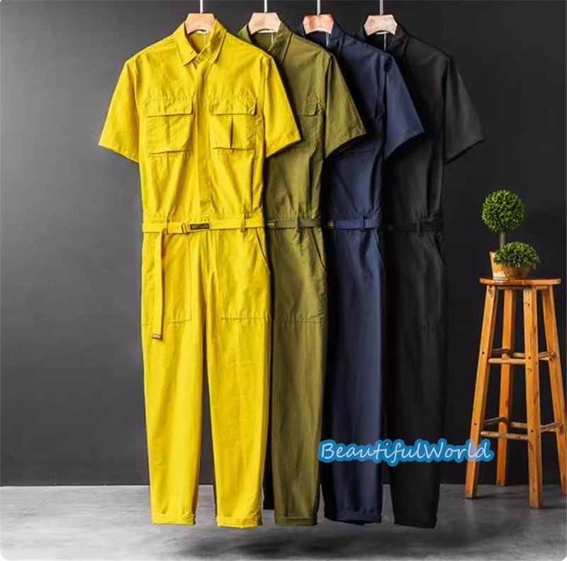 ツナギ メンズ カバーオール ジャンプスーツ オールインワン サロペット オーバーオール バイカー ツーリング 春 夏 秋 冬 ストリートアメカジ 作業服 お洒落24bdk64